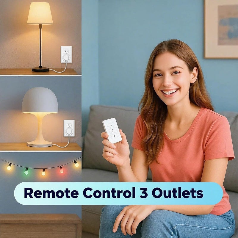 LoraTap 656ft Wireless Wall-Switch: Remote Control Outlet 3 Pack — Lights & Small Appliances — No Wiring —1 Remote for 3 Plugs - Image 3